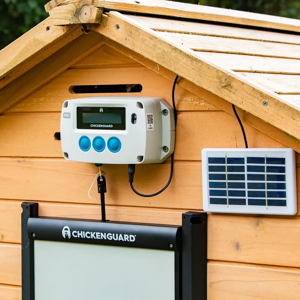 CoopGuard Pro Kit controller unit and solar panel detail